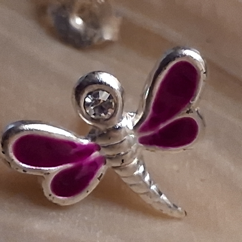 Purple Dragonfly Stud Earrings - Picture 4 of 7